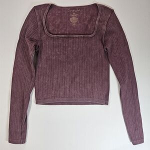 Gypsy & Jade Ribbed Crop Top Women's S/M Maroon Distressed 90s Y2K Grunge‎ Style